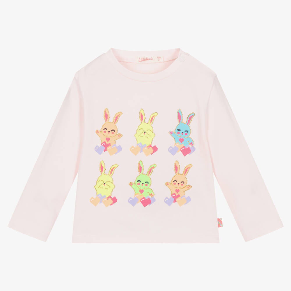 Billieblush - Haut rose fluo en coton lapin fille | Childrensalon