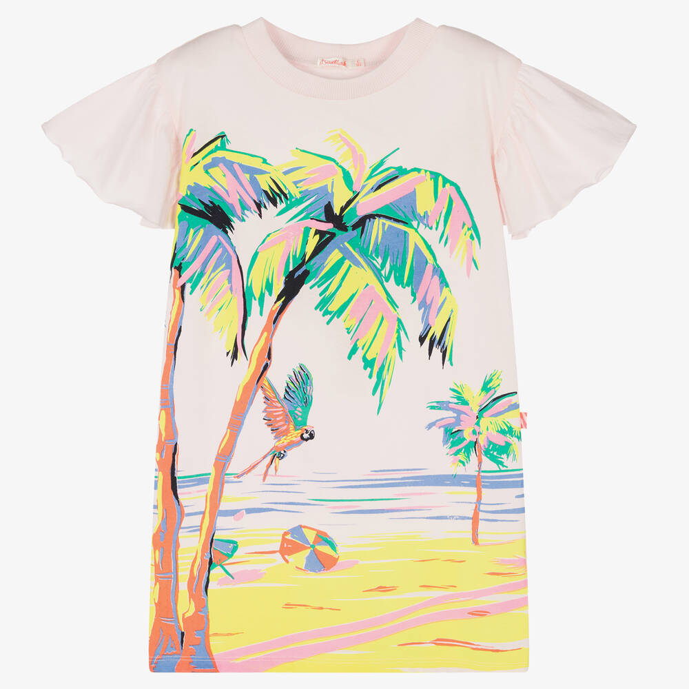 Billieblush - Girls Pink Cotton Palm Tree Print Dress | Childrensalon