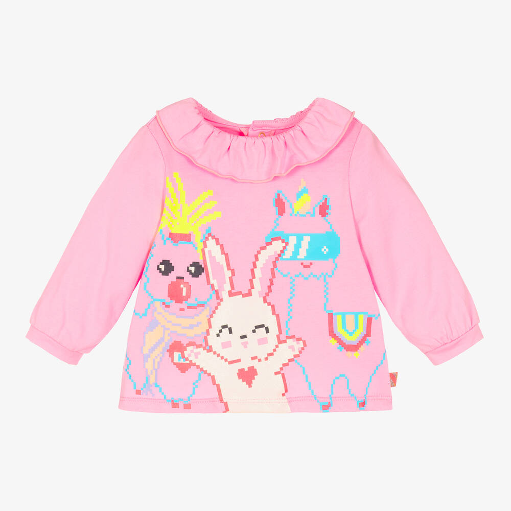 Billieblush - Girls Pink Cotton Pixel Character Top | Childrensalon