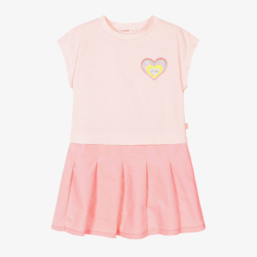 Billieblush-فستان بكسرات قطن جيرسي لون زهري | Childrensalon Outlet