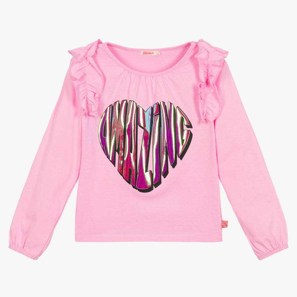 Billieblush - Girls Pink Cotton Ruffle & Heart Top | Childrensalon