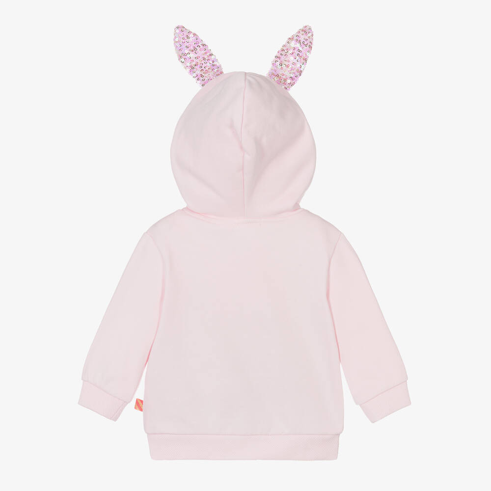 Billieblush-Girls Pink Cotton Sequin Bunny Zip-Up Top | Childrensalon Outlet