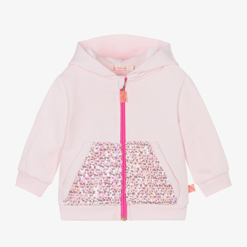 Billieblush-Girls Pink Cotton Sequin Bunny Zip-Up Top | Childrensalon Outlet