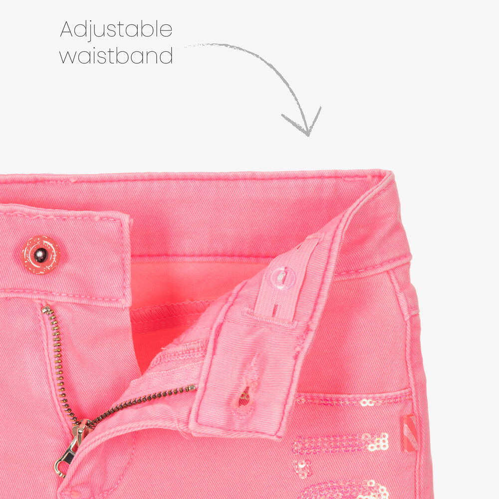 Billieblush - Girls Pink Cotton Sequin Denim Shorts