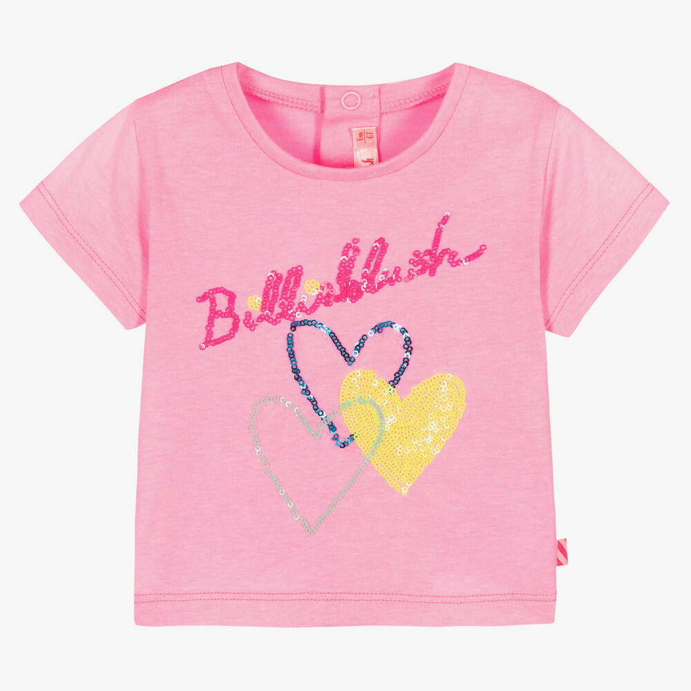 Billieblush-Розовая хлопковая футболка с сердцем из пайеток | Childrensalon Outlet
