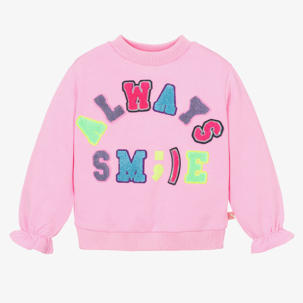 Billieblush - Girls Pink Cotton Smile Sweatshirt | Childrensalon