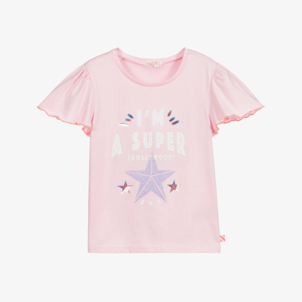 Billieblush-Girls Pink Cotton T-Shirt | Childrensalon Outlet