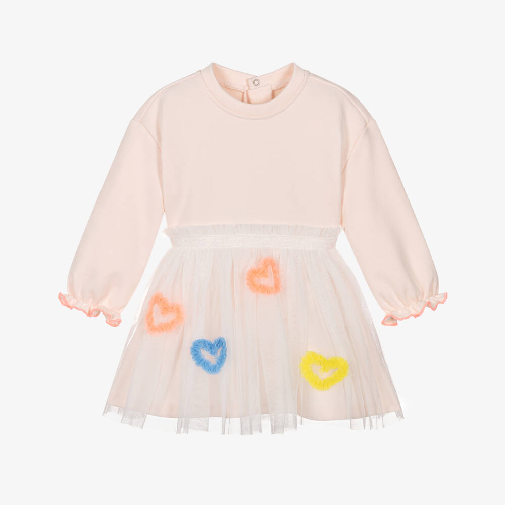 Billieblush-Girls Pink Cotton & Tulle Dress with Heart Appliqués | Childrensalon Outlet