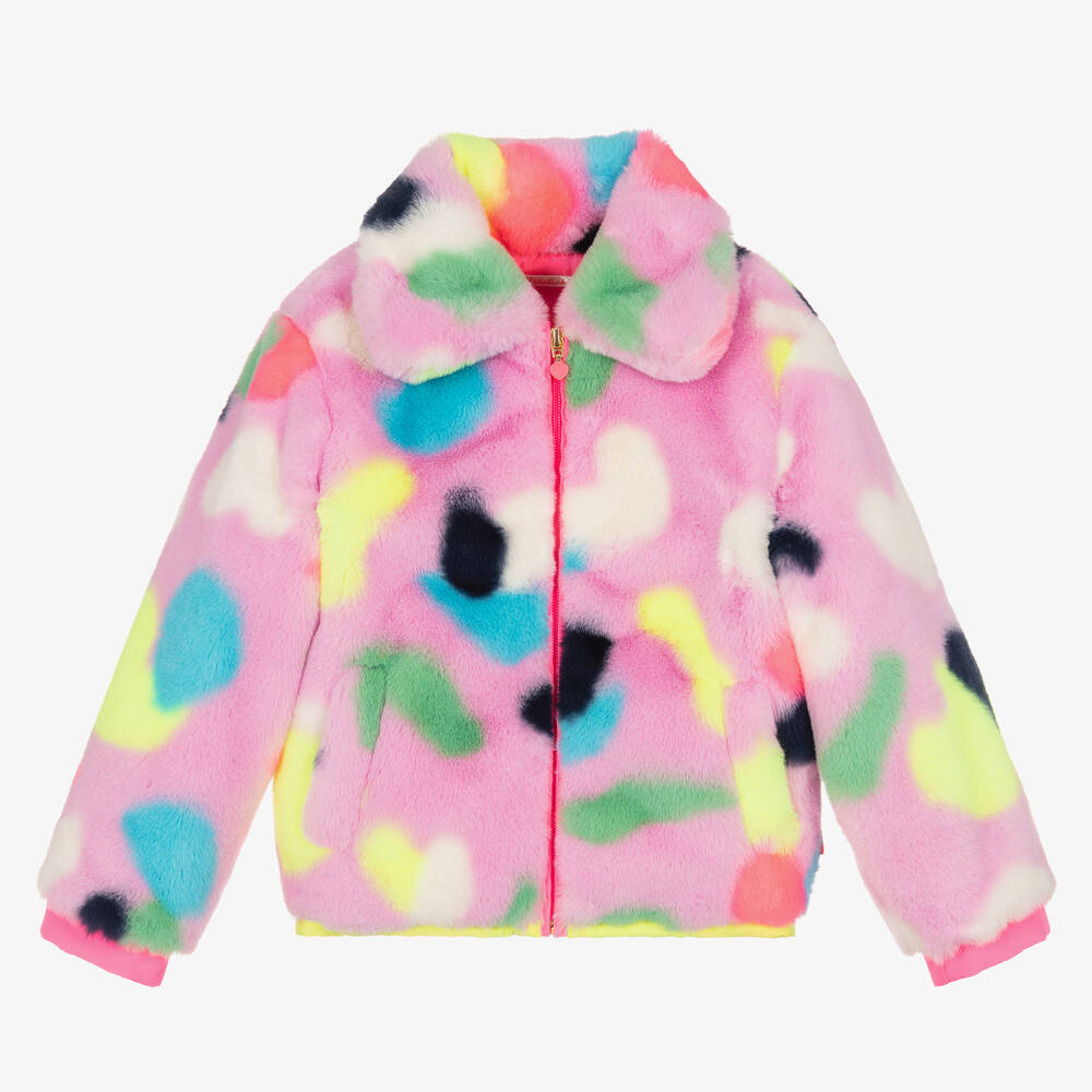 Billieblush - Rosa abstrakte Kunstpelzjacke | Childrensalon