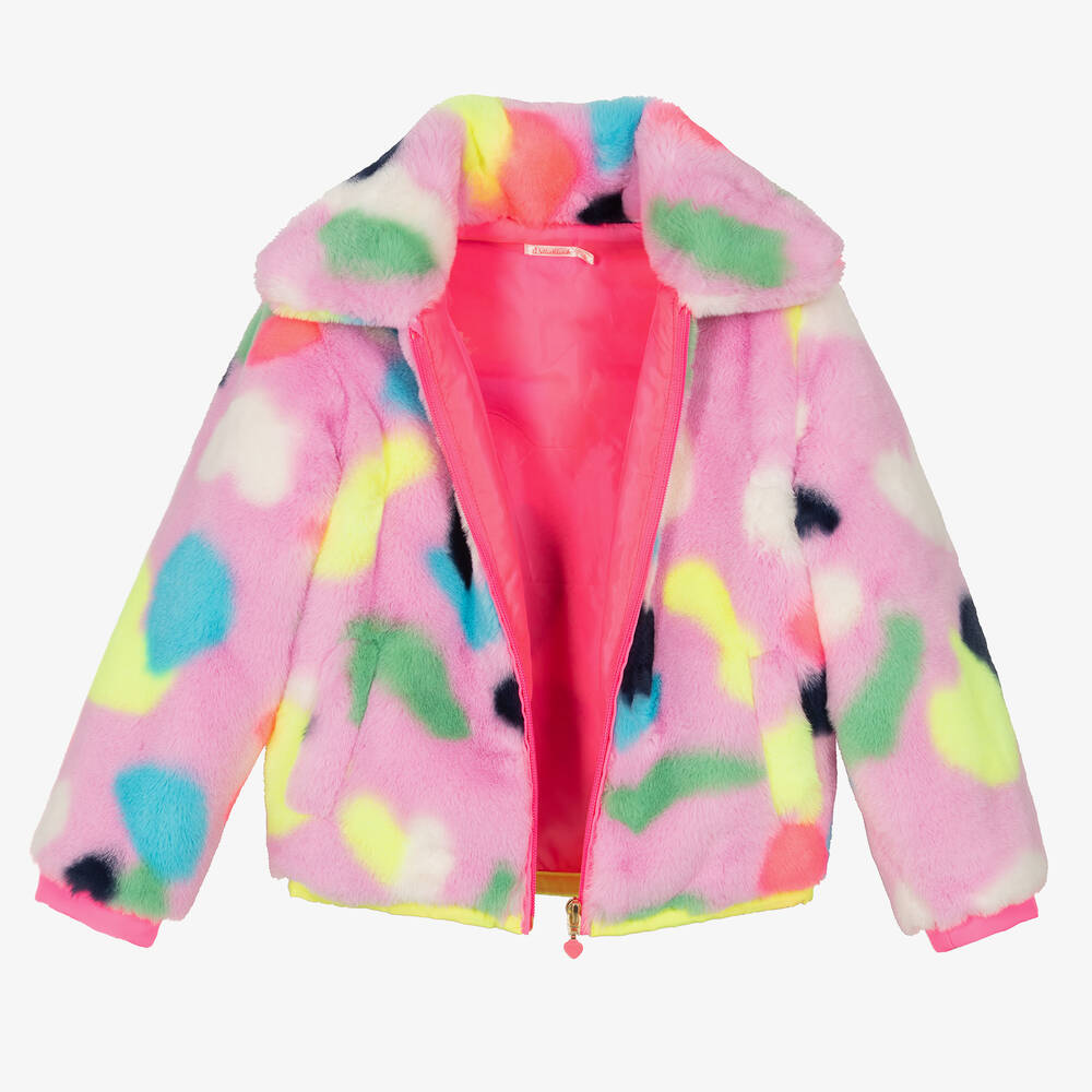 Billieblush Girls Pink Faux Fur Abstract Shape Jacket Childrensalon Outlet