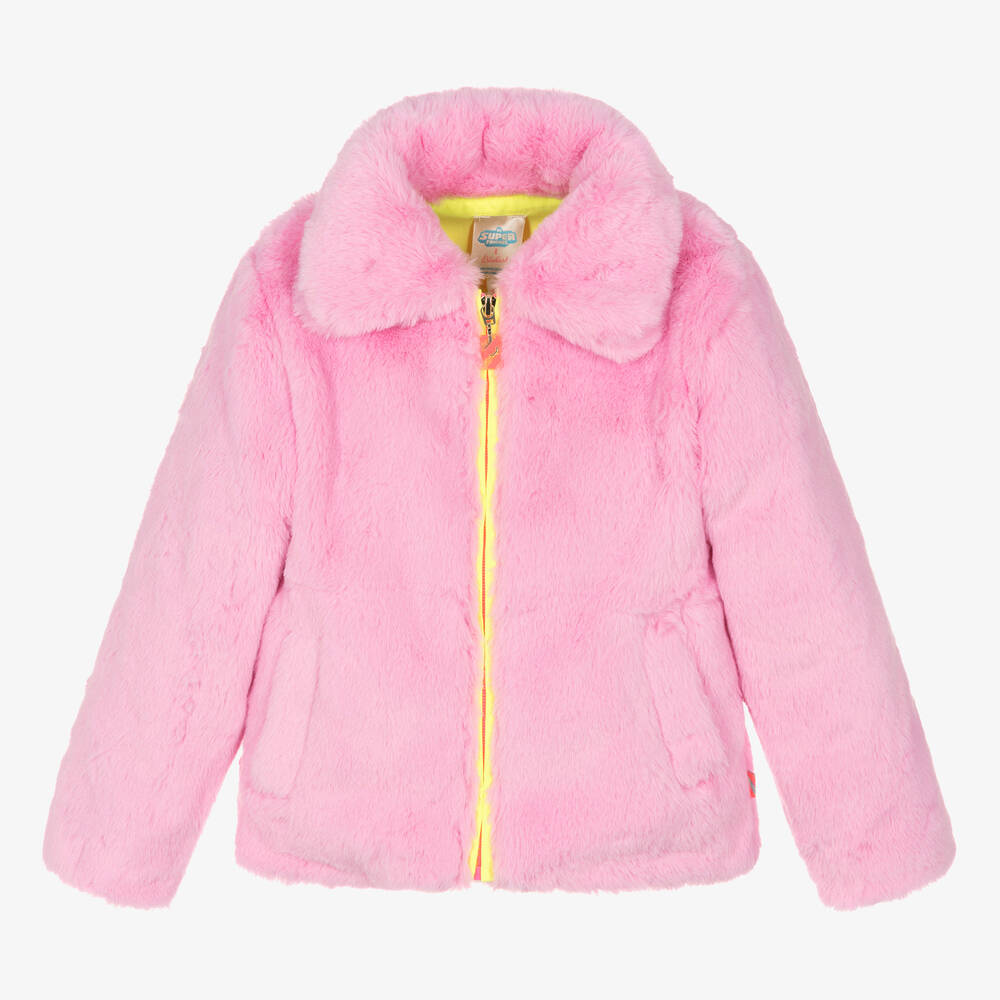 Billieblush - Girls Pink Faux Fur DC Jacket | Childrensalon