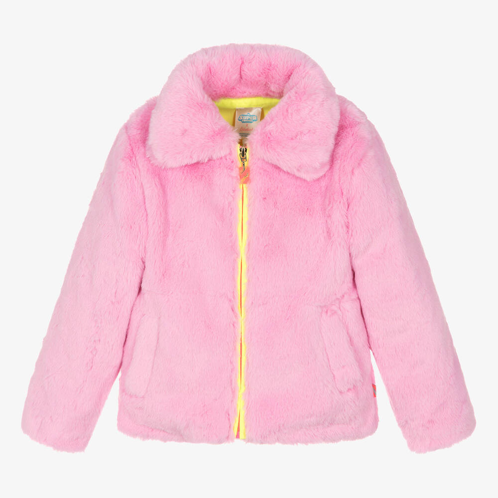 Billieblush-Girls Pink Faux Fur DC Jacket | Childrensalon Outlet