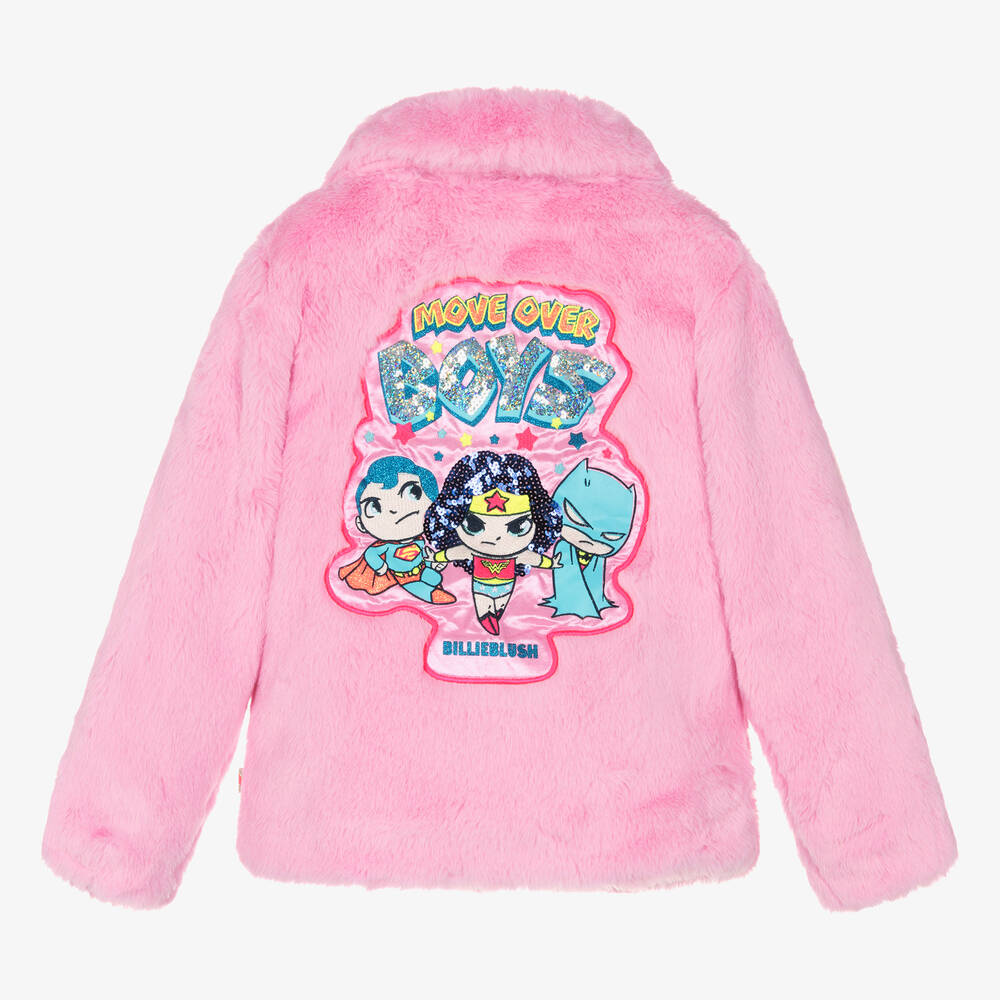 Billieblush-Girls Pink Faux Fur DC Jacket | Childrensalon Outlet