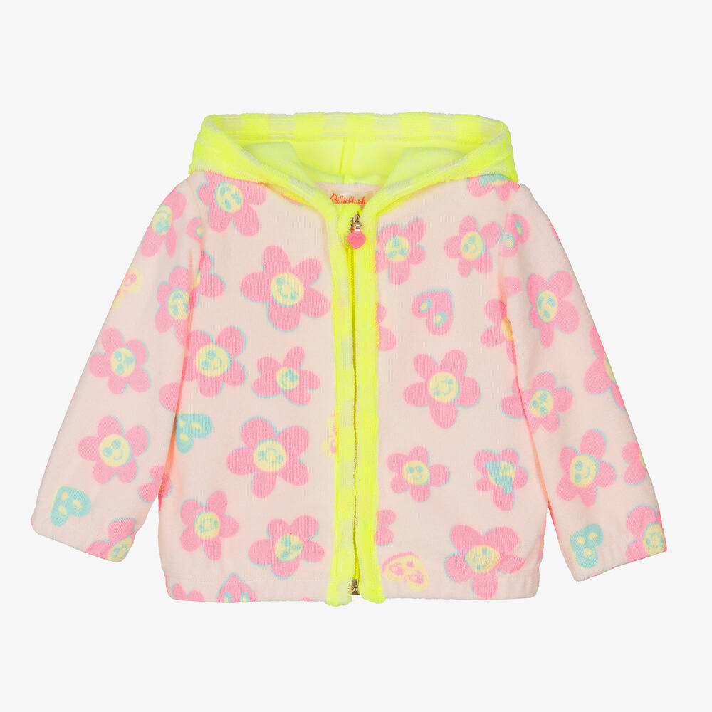 Billieblush-Girls Pink Floral Towelling Zip-Up Top | Childrensalon Outlet