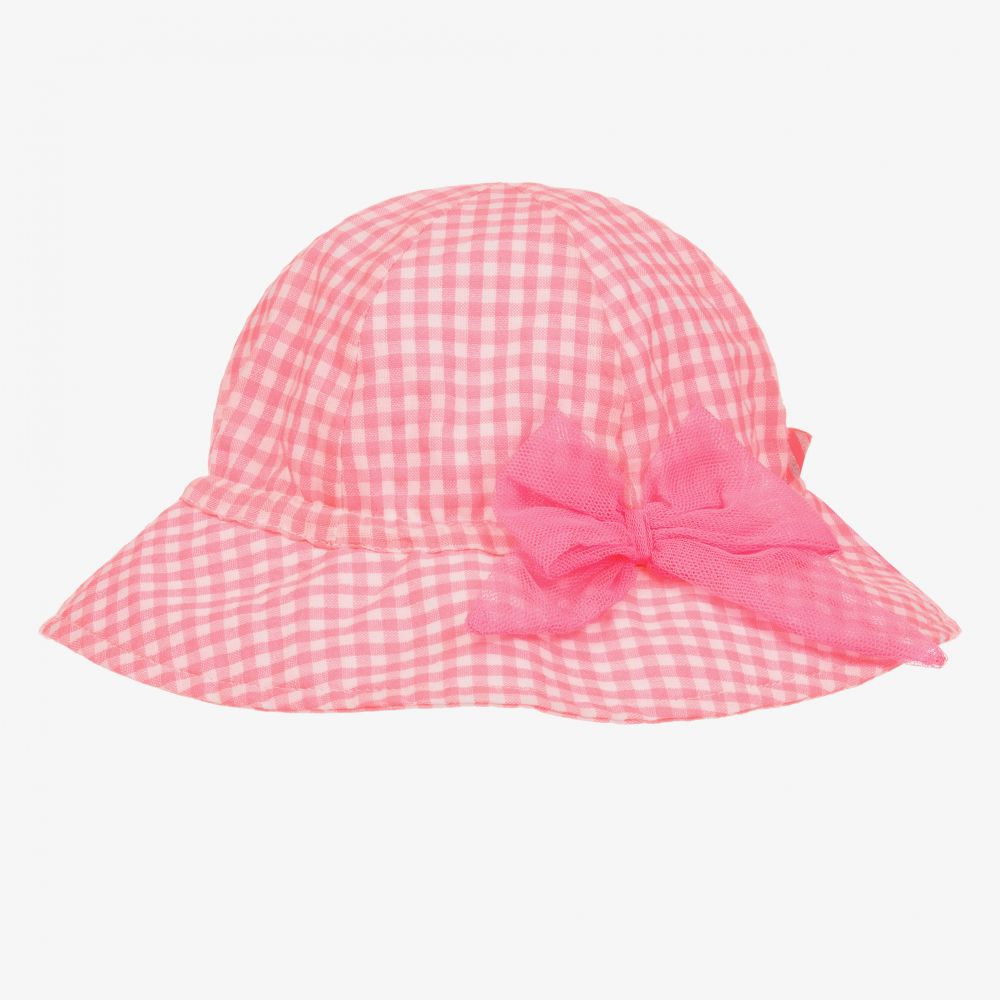 Billieblush - Girls Pink Gingham Sun Hat | Childrensalon