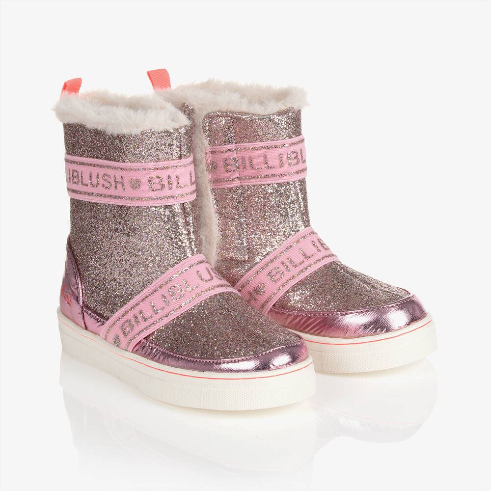 Billieblush - Girls Pink Glitter Logo Boots | Childrensalon