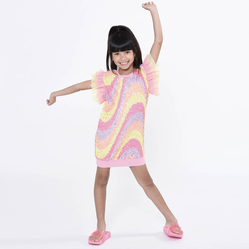 Billieblush Girls Pink Glitter Logo Sliders Childrensalon Outlet