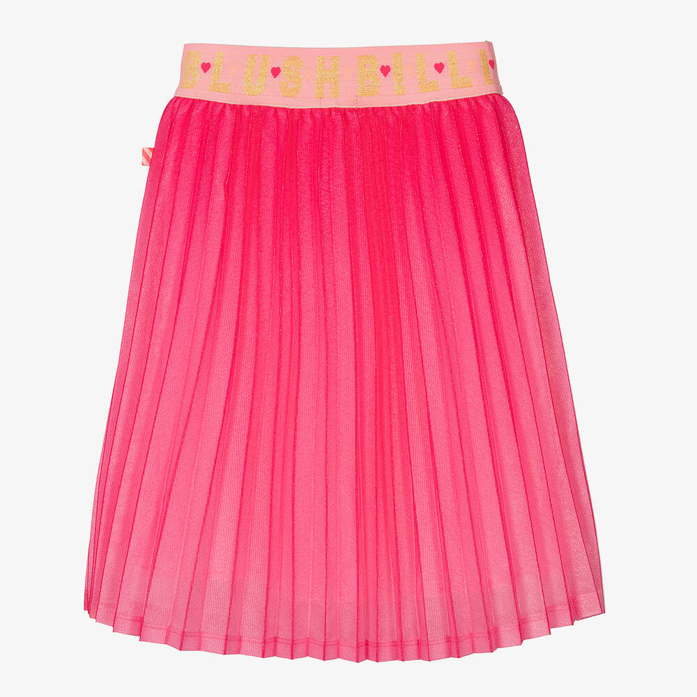 Billieblush-Girls Pink Glitter Pleated Logo Skirt | Childrensalon Outlet