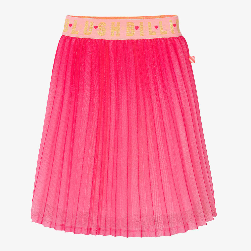 Billieblush - Girls Pink Glitter Pleated Logo Skirt | Childrensalon