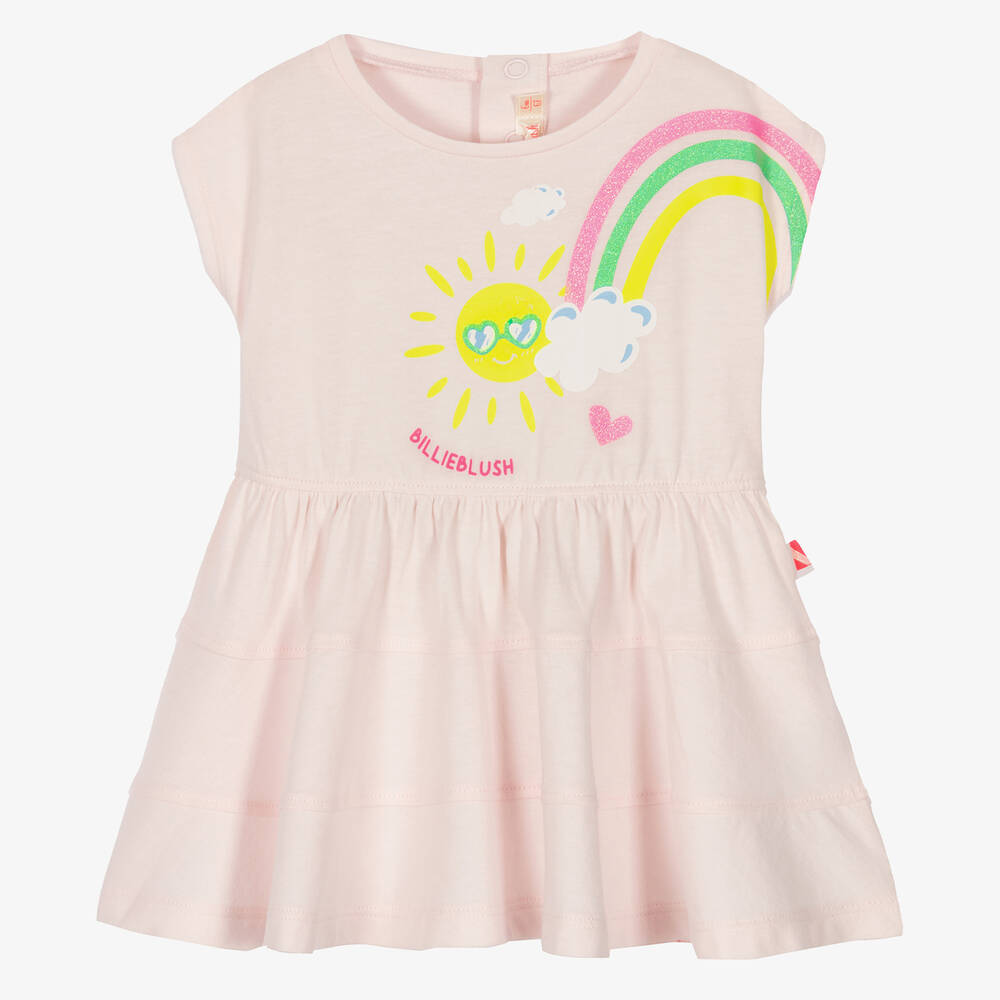 Billieblush - Розовое хлопковое платье с солнцем из блесток | Childrensalon