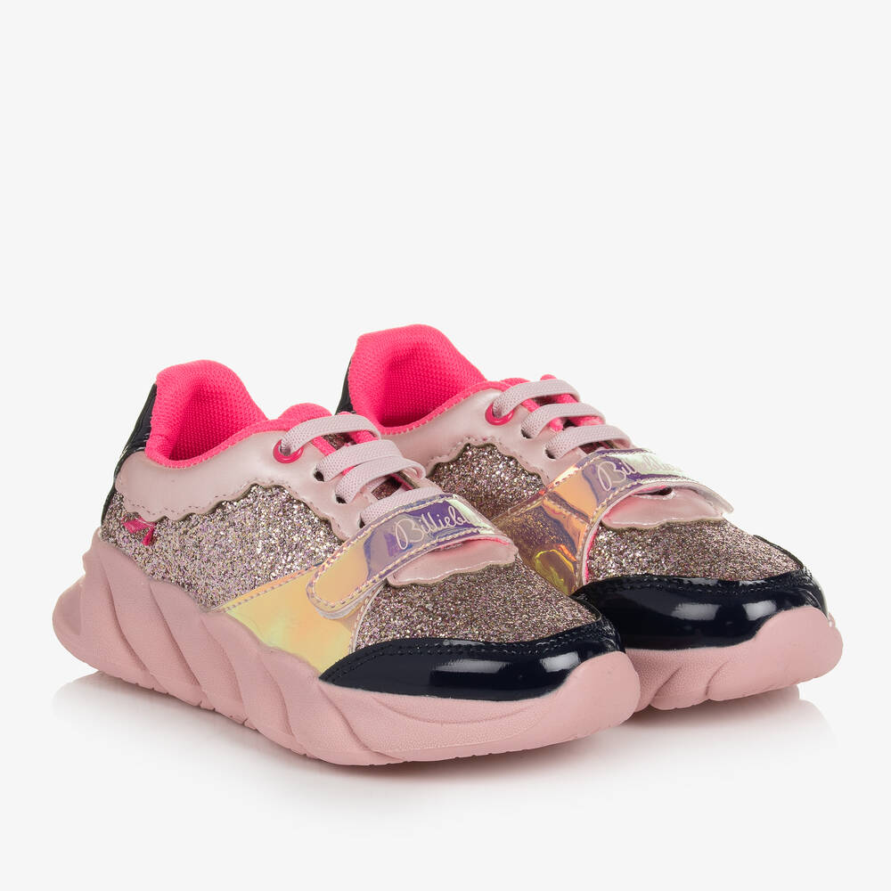 Billieblush - Girls Pink Glitter Velcro Trainers  | Childrensalon