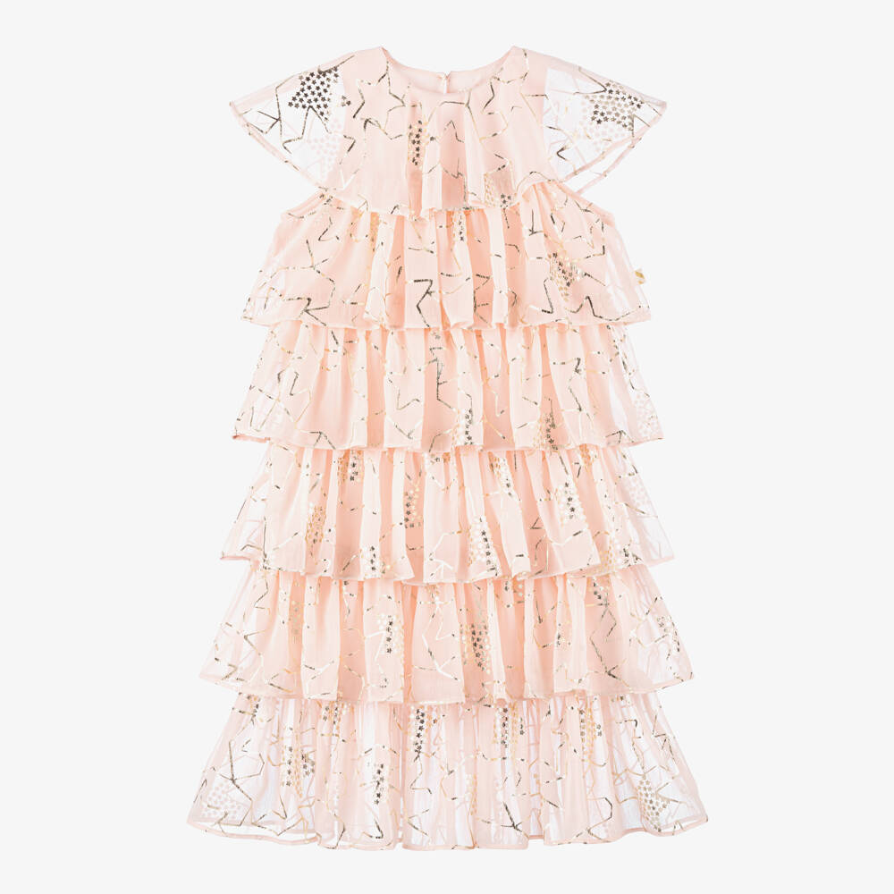 Billieblush-Girls Pink & Gold CrÃªpe Star Print Dress | Childrensalon Outlet