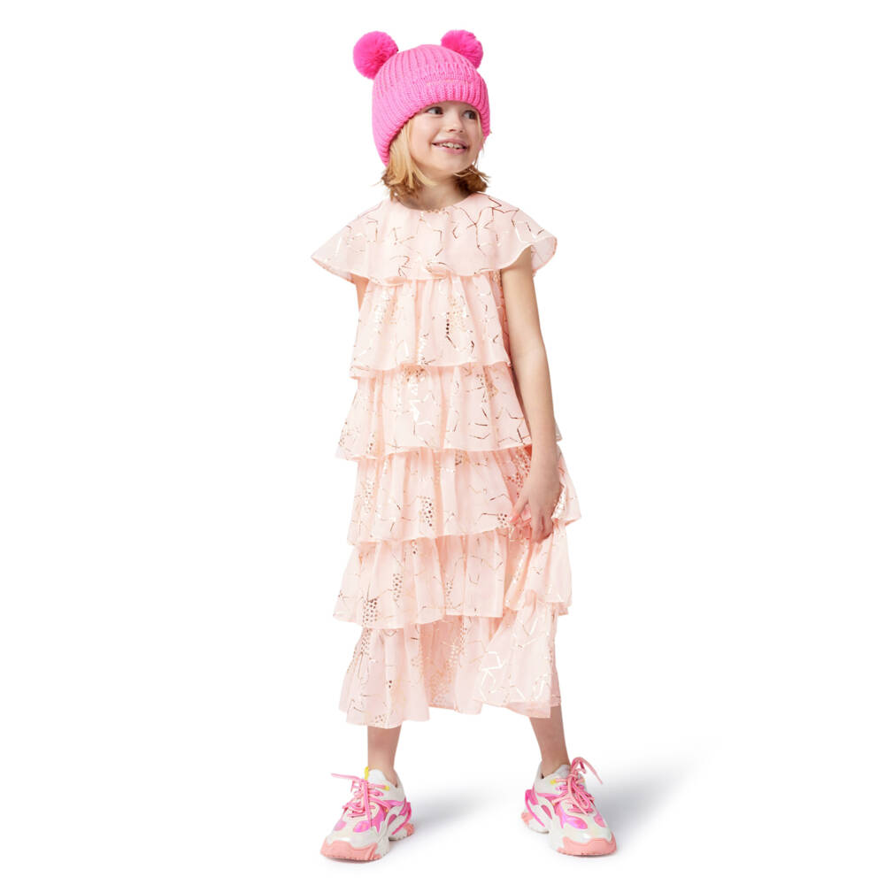 Billieblush-Girls Pink & Gold Crêpe Star Print Dress | Childrensalon Outlet