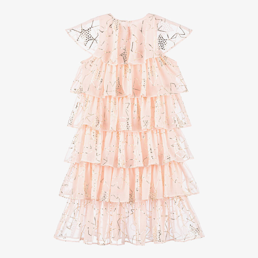 Billieblush-Girls Pink & Gold Crêpe Star Print Dress | Childrensalon Outlet