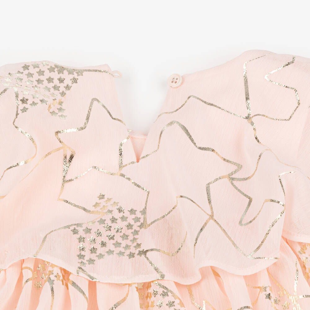 Billieblush-Girls Pink & Gold Crêpe Star Print Dress | Childrensalon Outlet