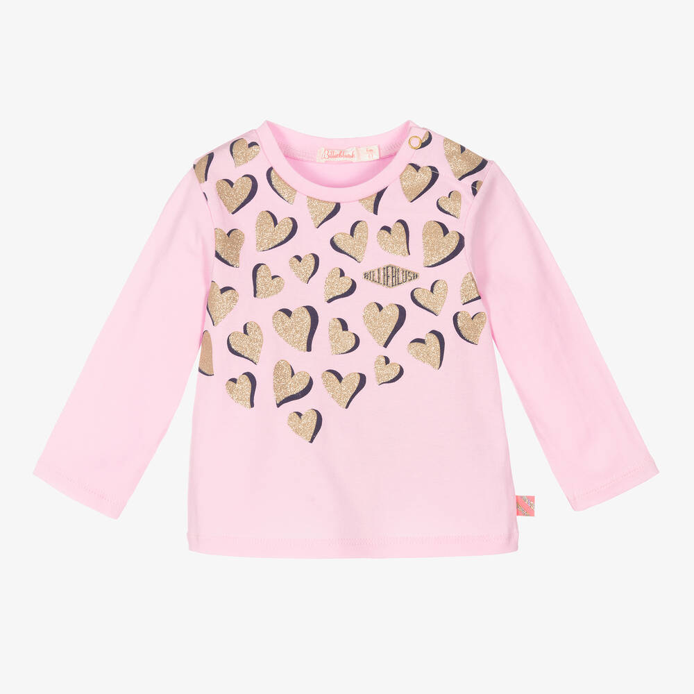 Billieblush - Розовая футболка с золотистым декором для девочек | Childrensalon