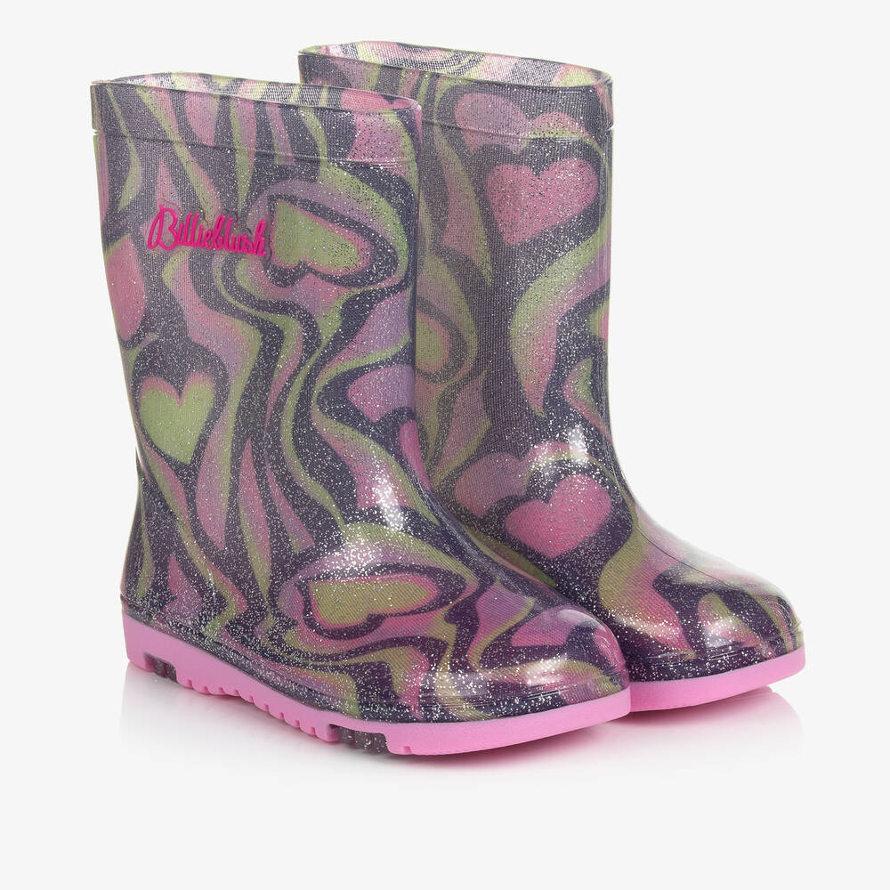 Billieblush - Girls Pink & Green Glittery Rain Boots | Childrensalon