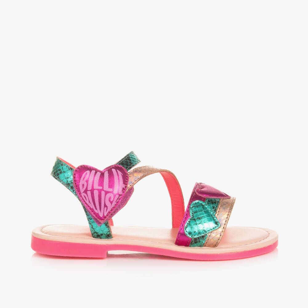 Billieblush Girls Pink Green Leather Sandals Childrensalon Outlet