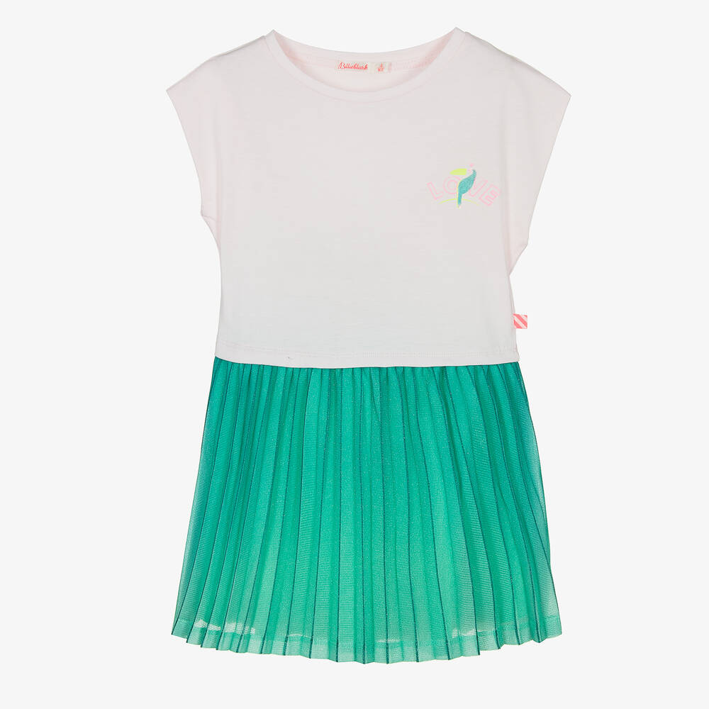 Billieblush - Girls Pink & Green Pleated Jersey Dress  | Childrensalon