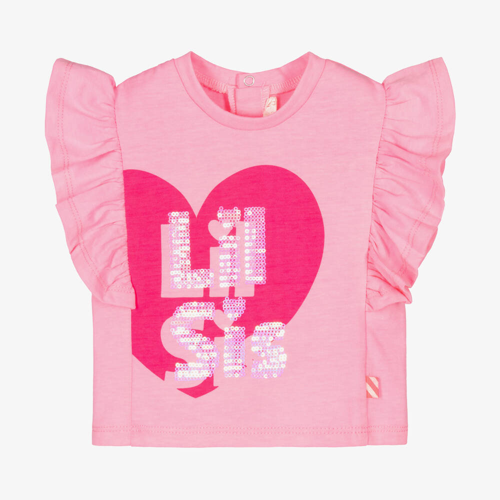 Billieblush-Girls Pink Heart Frill Tee | Childrensalon Outlet