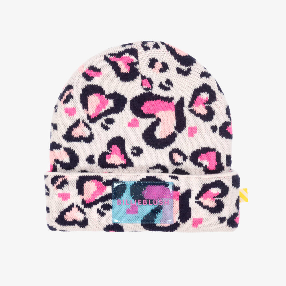 Billieblush-Girls Pink Heart Leopard Beanie | Childrensalon Outlet