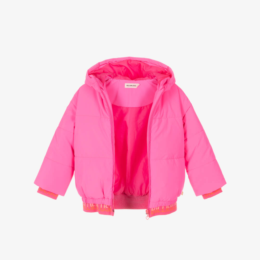 Billieblush-Girls Pink Heart-Stitched Puffer Coat | Childrensalon Outlet