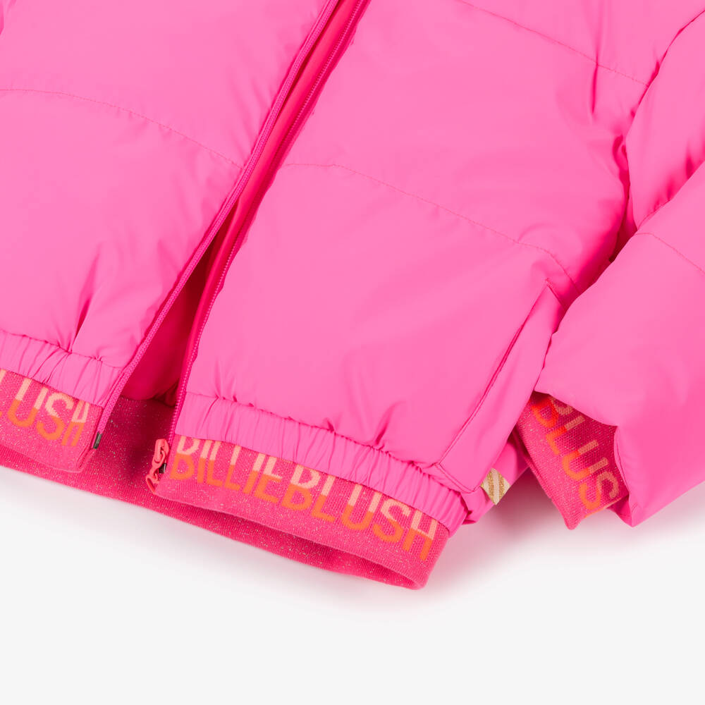 Billieblush-Girls Pink Heart-Stitched Puffer Coat | Childrensalon Outlet
