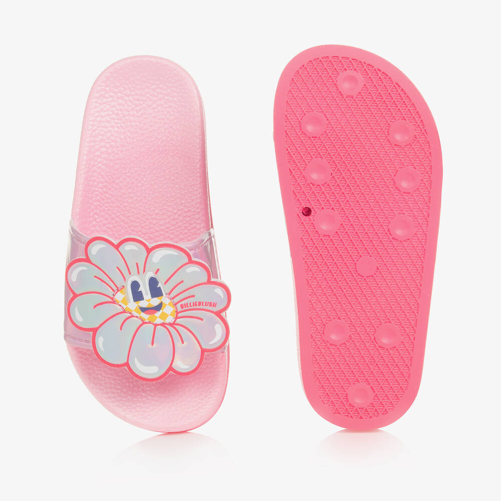 Billieblush-Girls Pink Iridescent Flower Sliders | Childrensalon Outlet