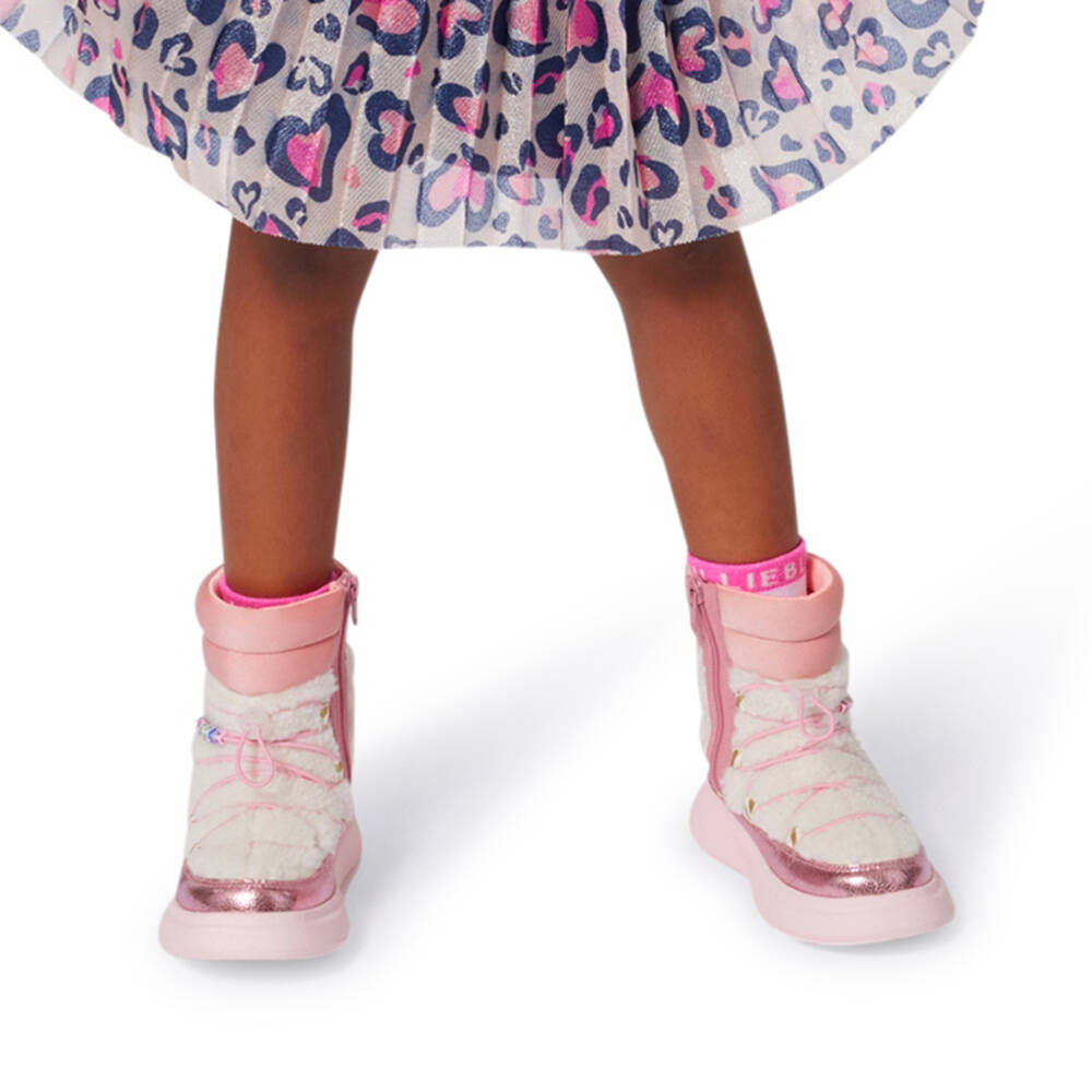 Billieblush-Girls Pink & Ivory Sherpa & Faux Leather Boots | Childrensalon Outlet