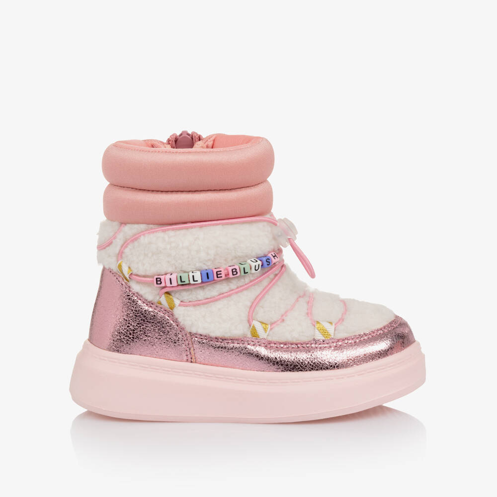 Billieblush-Girls Pink & Ivory Sherpa & Faux Leather Boots | Childrensalon Outlet