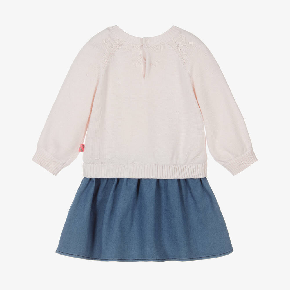 Billieblush-Розовое трикотажное платье с улиткой и юбкой из денима | Childrensalon Outlet