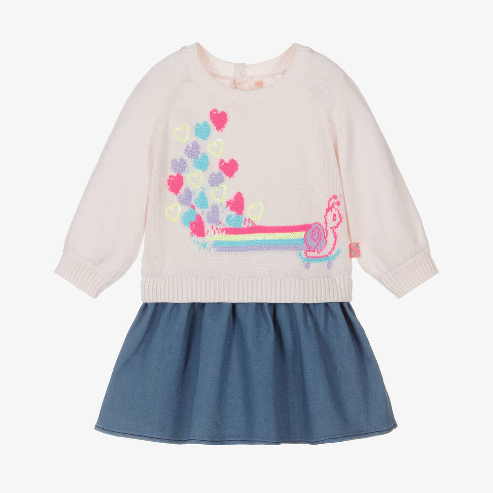 Billieblush - Розовое трикотажное платье с улиткой и юбкой из денима | Childrensalon
