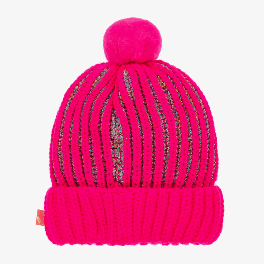 Billieblush-Girls Pink Knitted Heart Pom-Pom Hat | Childrensalon Outlet