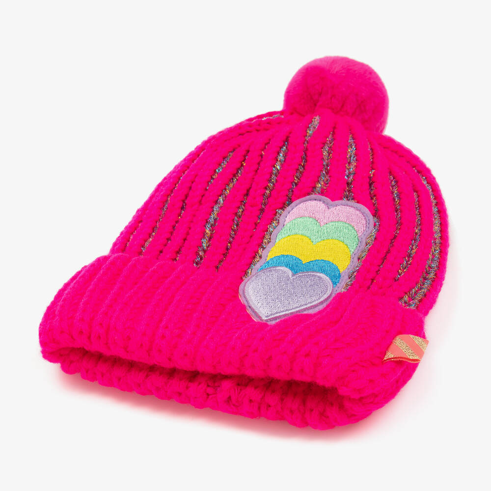 Billieblush-Girls Pink Knitted Heart Pom-Pom Hat | Childrensalon Outlet