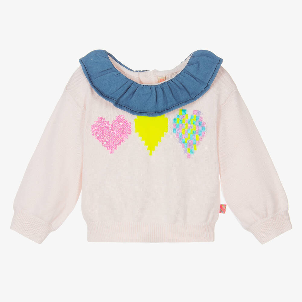 Billieblush-Розовый вязаный свитер с сердечками | Childrensalon Outlet