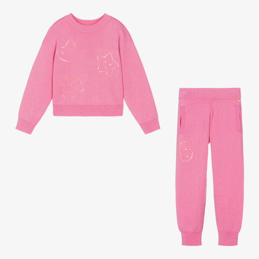 Billieblush-Розовый трикотажный спортивный костюм с люрексом | Childrensalon Outlet