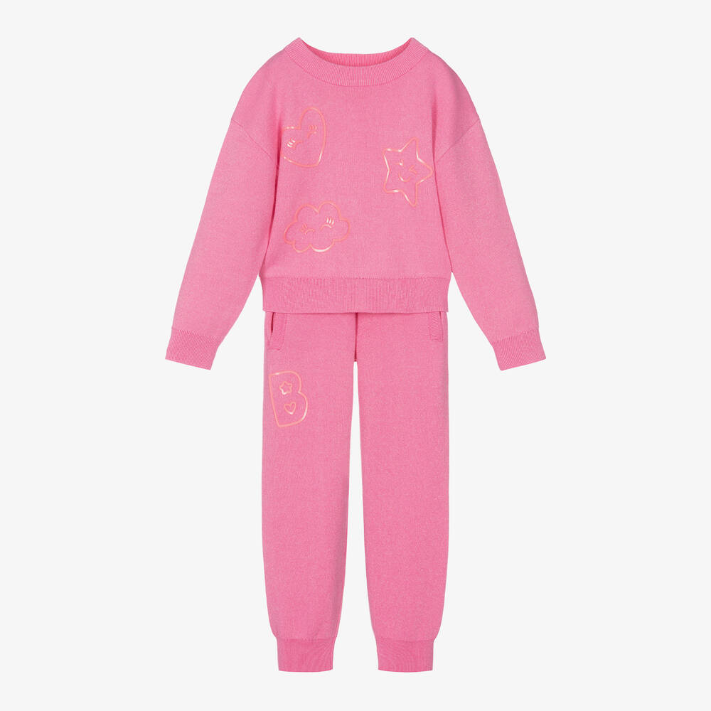 Billieblush - Girls Pink Knitted Lurex Tracksuit | Childrensalon