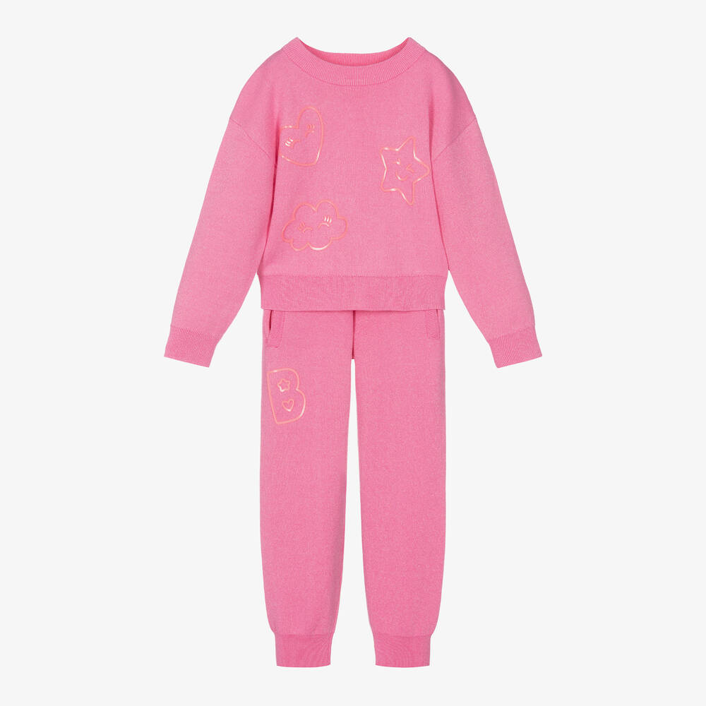 Billieblush Girls Pink Knitted Lurex Tracksuit Childrensalon Outlet