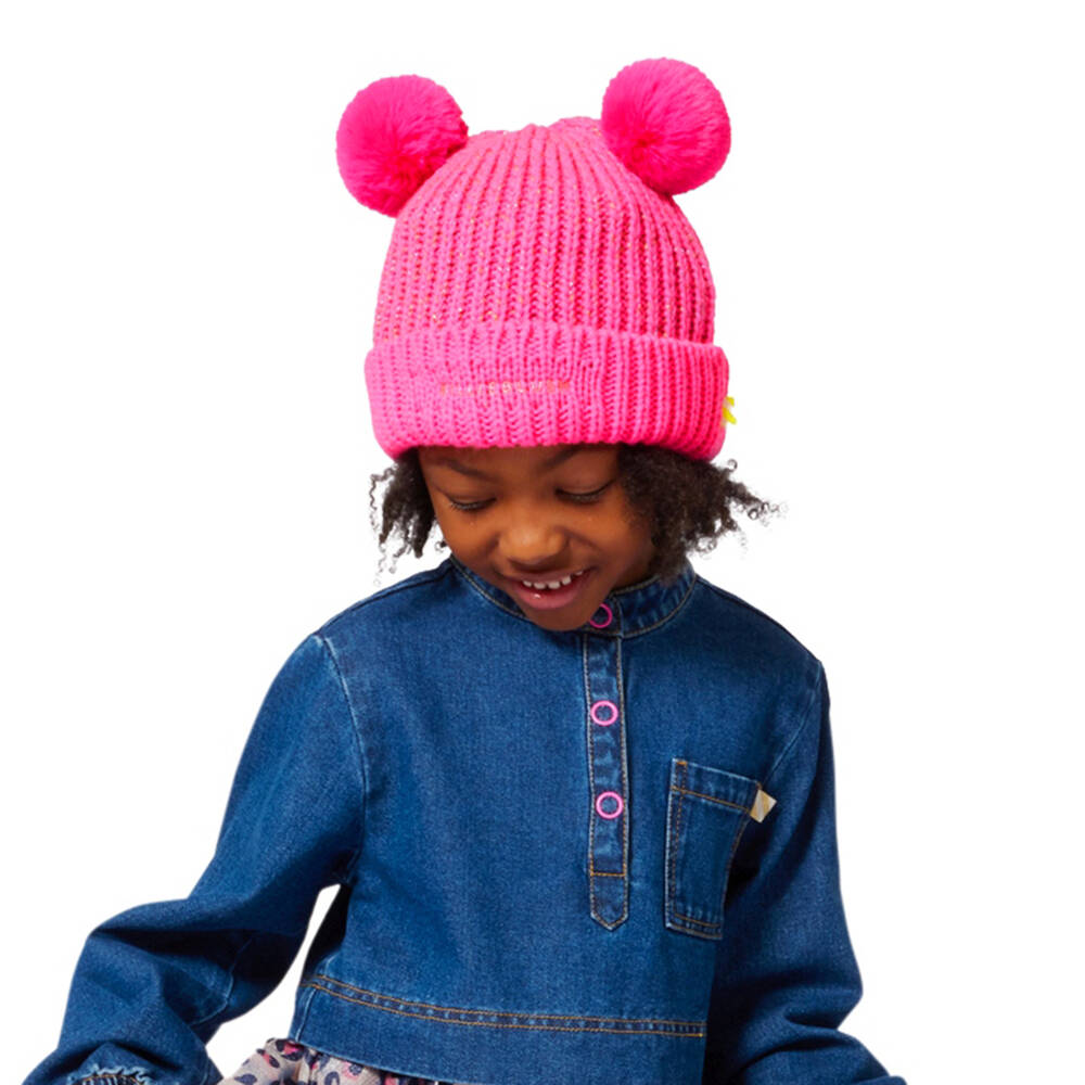 Billieblush-Girls Pink Knitted Pom Pom Hat | Childrensalon Outlet