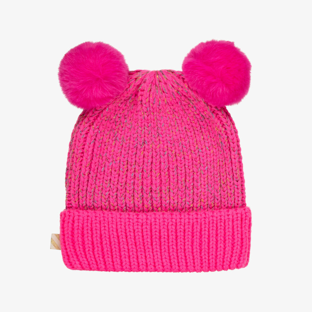 Billieblush-Girls Pink Knitted Pom Pom Hat | Childrensalon Outlet